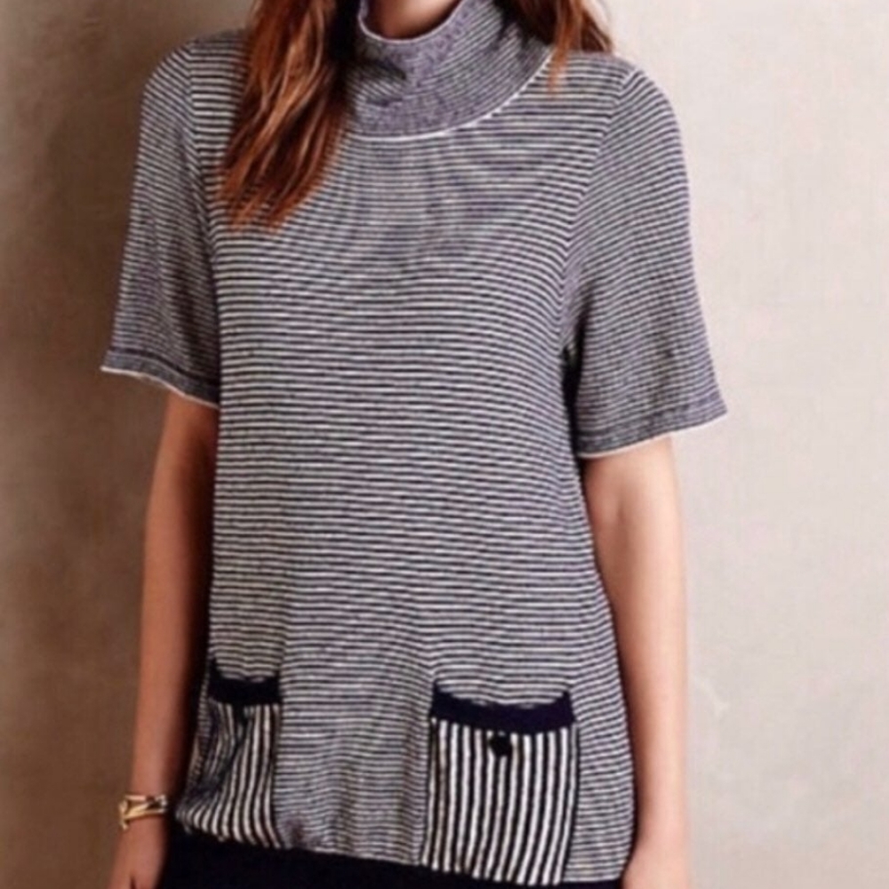 [ANTHRO] Moth Striped Mock Neck Pullover M